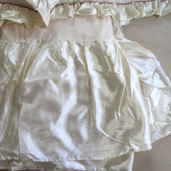 New Vintage King Shams Bedskirt Set Silk Ribbon Rose Velvet Design Cream Satin - Picture 4 of 16